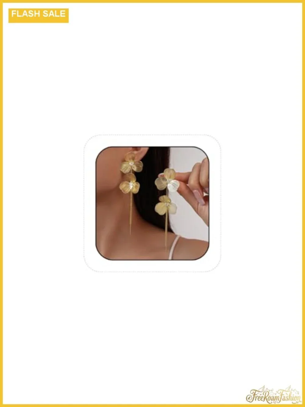 Flower Drop Tassel Earrings Metal Double Flower Long Dangle Statement Prom